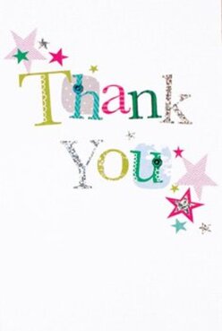 There's an undeniable charm to this thank you card-its patchwork of vivid colors and imaginative details instantly calls to mind Biggin Hill's creative community spirit. The phrase 'Thank You' graces the center, every letter a riot of hues: vivacious green, radiant magenta, tranquil blue, and glints of silver. Each character is adorned with its own playful pattern, ranging from delicate stitches to whimsical dots, offering the tactile delight of a lovingly handmade piece. Around the message, festive stars in cheerful shades of gold, teal, and deep pink are scattered, reminiscent of confetti thrown after a village fete at the Biggin Hill Recreation Ground. The white background serves as a gentle canvas, making every detail stand out-each color and glimmer as fresh and promising as the blooms we arrange daily at Biggin Hill Flowers. The card feels celebratory yet personal, like a warm embrace after a successful community event. It's easy to imagine this design paired with a bouquet overflowing with local blossoms, ready to deliver a message of gratitude to a friend on Lebanon Gardens. The overall impression is one of joyful craftsmanship-thoughtful, creative, and alive to the delight of both giver and recipient, a lovely match for any heartfelt thank you delivered throughout Biggin Hill.