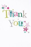 There's a gentle and genuine joy to this thank you card, as if every aspect-the lively colours, playful details, and soft shimmer-was crafted to lift the heart. The 'Thank You' inscription features letters in a vibrant parade of hues: sunny yellow, grassy green, cool blue, and luminous silver, each textured with dots or delicate stitched flourishes reminiscent of handmade touches we cherish in Biggin Hill. Stars in shades of magenta, teal, and sparkling silver orbit the words, creating a festive, uplifting mood as cheerful as the laughter echoing through local markets. The white background, pristine as a blank canvas, offers breathing room for each colour and sparkle, letting the design dance lightly and feel never cluttered. The whole arrangement feels both spontaneous and intentional-a bit of whimsy mingled with sincere appreciation, much like the spirit found in Biggin Hill's welcoming community. It's easy to imagine receiving this card alongside a bouquet delivered to your door by Biggin Hill Flowers, the gratitude and artistry shimmering right off the card and into your day, perfect for marking acts of kindness or moments of heartfelt thanks in every corner of the area.